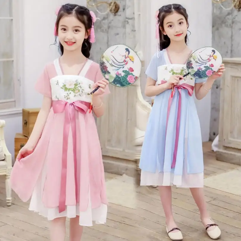 Girl Chinese Style Princess Dress Mesh Embroidery Dance Costumes Children Folk Hanfu Tang Dynasty Dress Modis kids Clothes Y1581
Girl Chinese Style Princess Dress Mesh Embroidery Dance Costumes Children Folk Hanfu Tang Dynasty Dress Modis kids Clothes Y1581