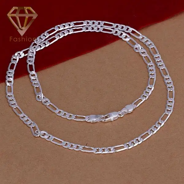 Image 2015 Hot Sale 925 Silver Jewelry Chain Necklace Fashion Jewelry Gift Figaro Chain 16 18 20 22 24 26 28 30Inches