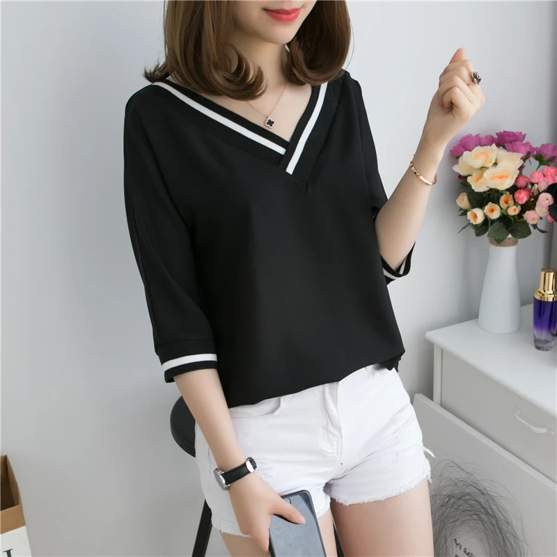 Summer T-shirt V-Neck Women's Half Sleeve Black / White Color Simple Heigh Quality Women Casual Office wear Tee Shirt NS4297
Summer T-shirt V-Neck Women's Half Sleeve Black / White Color Simple Heigh Quality Women Casual Office wear Tee Shirt NS4297