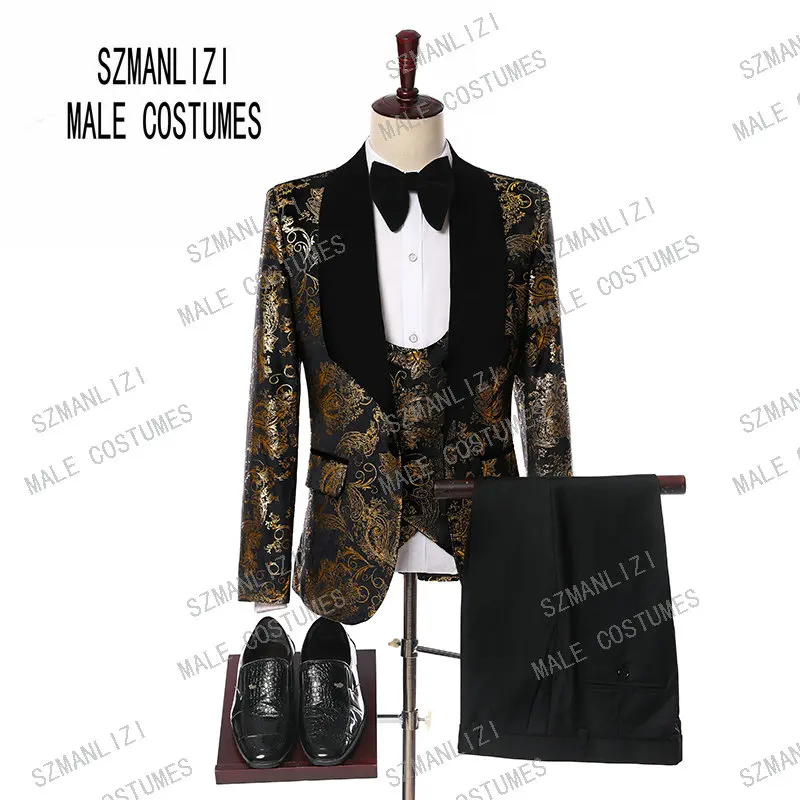 Drop Shipping 2019 Brand Black Velvet Gold Floral Printed Formal Wedding Blazer Suit Prom Groom Tuxedos 3 Piece Terno Mens Suits
Drop Shipping 2019 Brand Black Velvet Gold Floral Printed Formal Wedding Blazer Suit Prom Groom Tuxedos 3 Piece Terno Mens Suits
