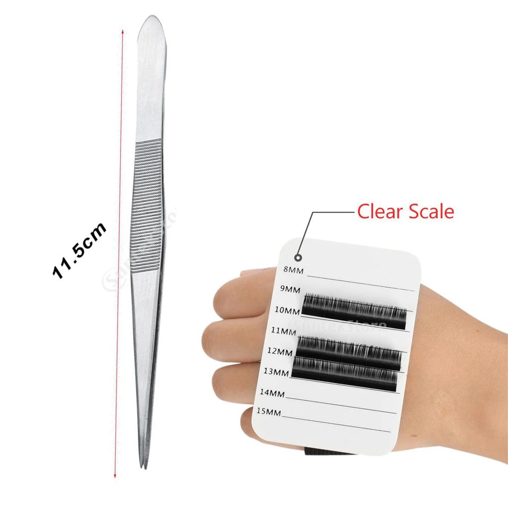 Non-slip Stainless Steel Straight Precise Fine Point Tweezer + Clearly Scale Lashes Holder Stand with Tape Non-slip Stainless Steel Straight Precise Fine Point Tweezer + Clearly Scale Lashes Holder Stand with Tape