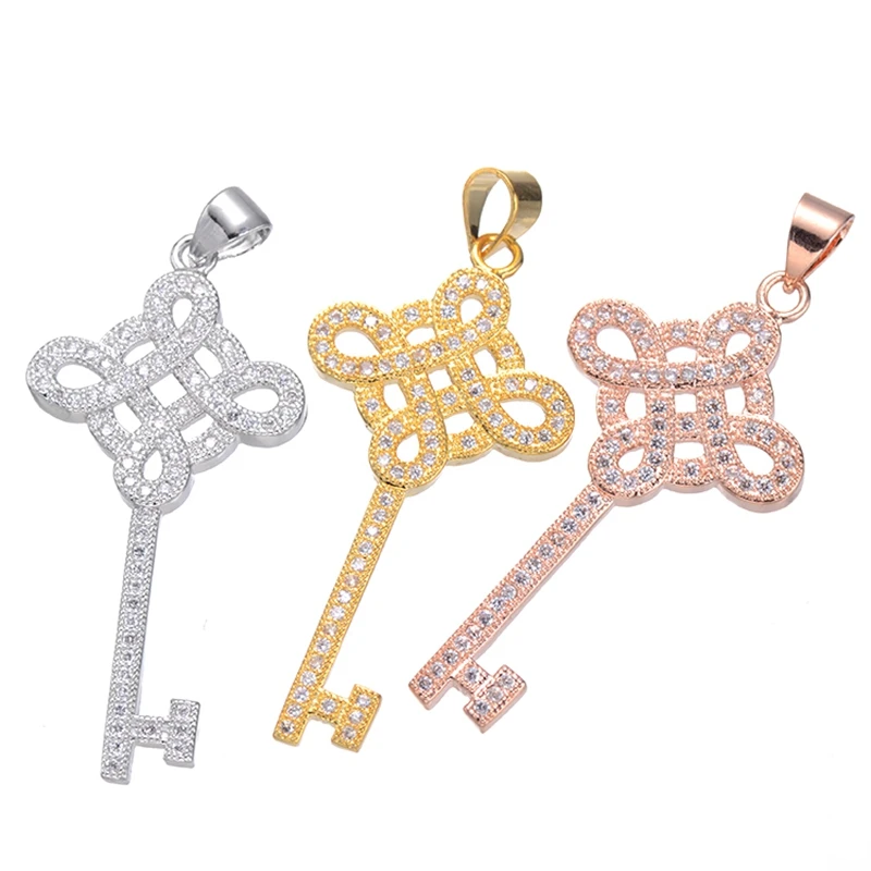 DIY Women's Fashion Fine Jewellery Findings Inlaid Zirconia Rhinestone Gold Silver Chinese knot Copper Key Pendants DIY Necklace
DIY Women's Fashion Fine Jewellery Findings Inlaid Zirconia Rhinestone Gold Silver Chinese knot Copper Key Pendants DIY Necklace