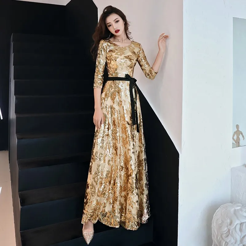 Gold Evening Dresses Long 2019 New O-Neck Women Elegant Sequin A-Line Zipper Evening Party Gown Dress LYFY112
Gold Evening Dresses Long 2019 New O-Neck Women Elegant Sequin A-Line Zipper Evening Party Gown Dress LYFY112