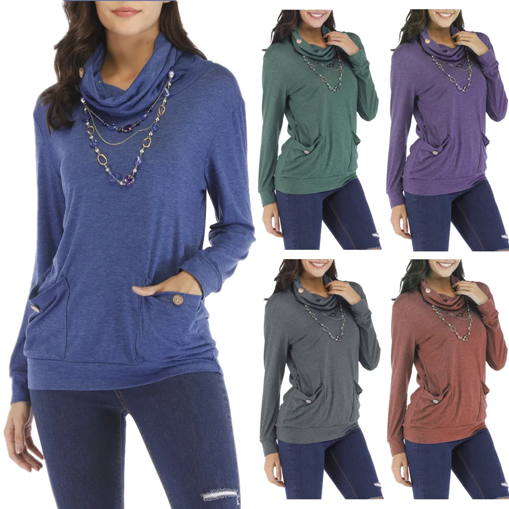 Autumn Winter 2019 Casual Women T-shirt Long Sleeve High Neck Button Loose Shirt Porcket Patchwork Fashion Streetwear Women Tops
Autumn Winter 2019 Casual Women T-shirt Long Sleeve High Neck Button Loose Shirt Porcket Patchwork Fashion Streetwear Women Tops