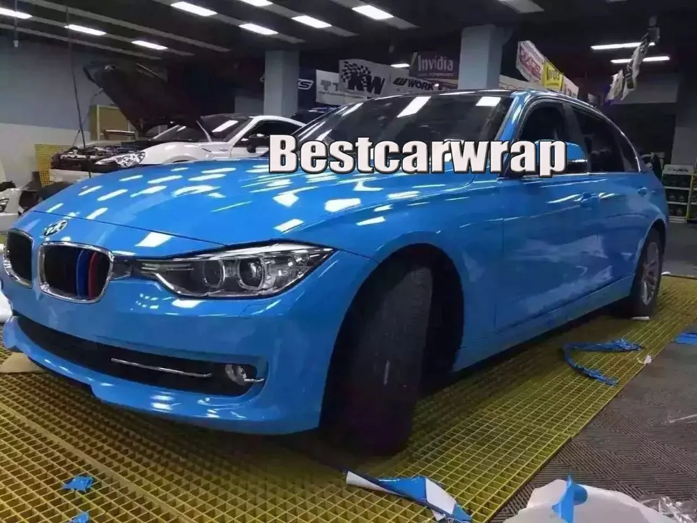 resin blue baby super gloss high glossy vinyl car wrapping film with 3 Layers vehicle wraps (4)