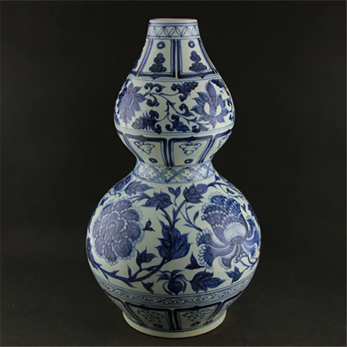 

#6 antique YuanDynasty porcelain vase, blue& white peony gourd bottle,hand painted crafts /collection & adornment,Free shipping
