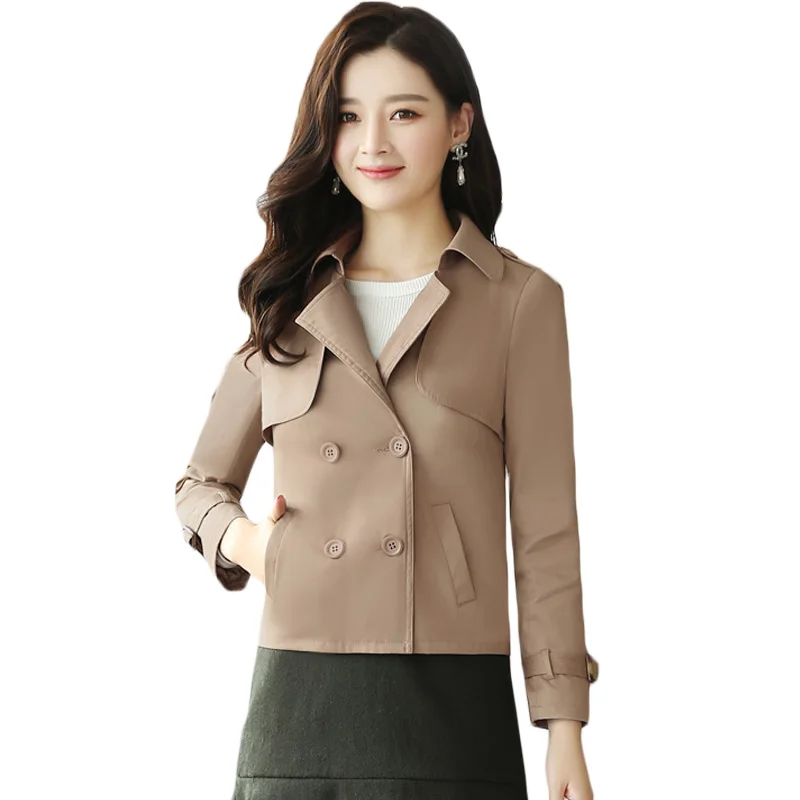 Image Women s Spring and Autumn Short Slim Trench Coats Jacket High Quality All Match Female Notched Collar Windbreaker for WomenXH770
