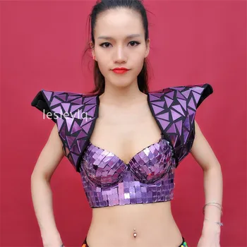 RE45 Party mirror costumes singer stage wears purple shoulder dj dance costumes robot women suit performance dress sexy bra set
RE45 Party mirror costumes singer stage wears purple shoulder dj dance costumes robot women suit performance dress sexy bra set