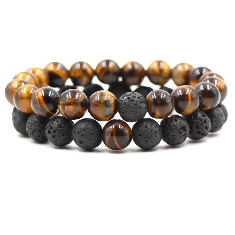 2 pcs / set Fashion Couple Stone Tiger Eye Bangles Bracelets Classic Black White Natural Stones Lava Bead Charm Bracelet Women
2 pcs / set Fashion Couple Stone Tiger Eye Bangles Bracelets Classic Black White Natural Stones Lava Bead Charm Bracelet Women