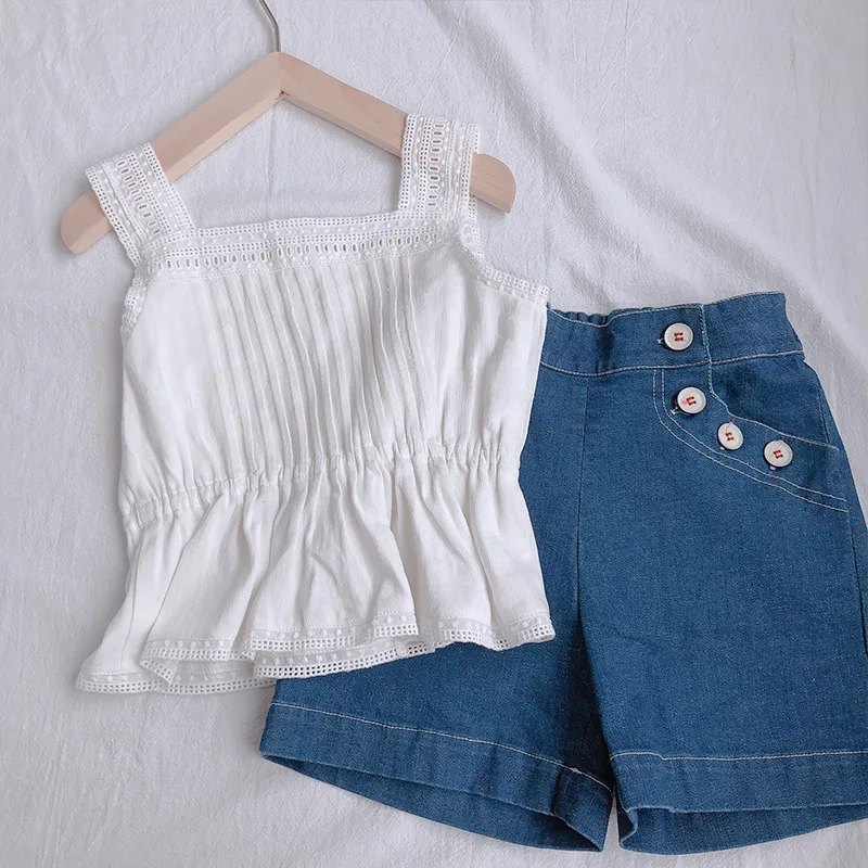 High End Customized 90-150cm Princess Cute Tops Girls Lace T-Shirts+Denim Shorts Outfits Solid Color Top Qualtiy Girls Sets
High End Customized 90-150cm Princess Cute Tops Girls Lace T-Shirts+Denim Shorts Outfits Solid Color Top Qualtiy Girls Sets