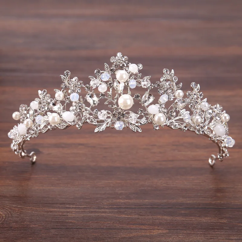 

Luxury Elegant Crystal Pearl Bridal Crown Woman Tiaras Hair Jewelry Ornaments Hairwear Bride Headbands Wedding Hair Accessories