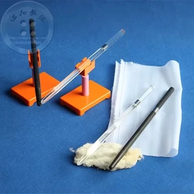 Physical electrostatic experiment two Friction the electric glass rod with two Silk glue stick fur and Rotating frame
Physical electrostatic experiment two Friction the electric glass rod with two Silk glue stick fur and Rotating frame