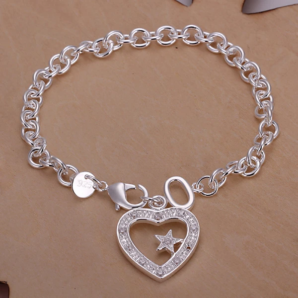 wholesale 925 sterling silver bracelet,925 silver fashion jewelry charm bracelet rhinestone heart chain Bracelet for women SB028
wholesale 925 sterling silver bracelet,925 silver fashion jewelry charm bracelet rhinestone heart chain Bracelet for women SB028