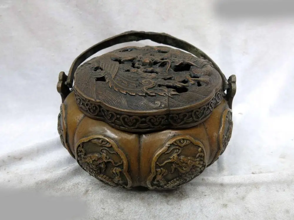 China copper brass censer workmanship nine dragons play phoenix incense Burner