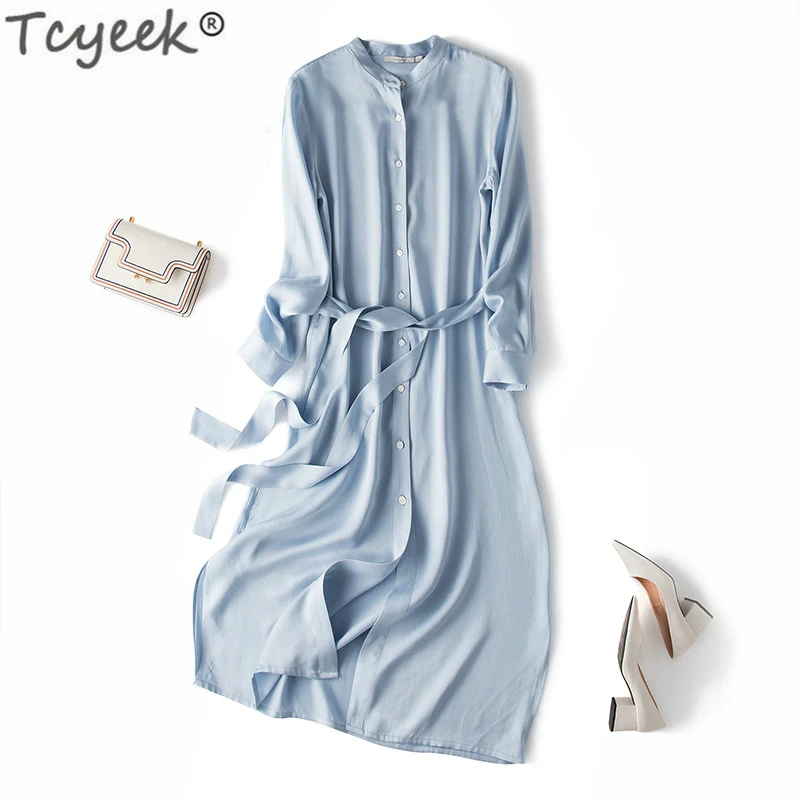 Tcyeek 100% Real Silk Dress Women Long Sleeve Shirt Dress Elegant Office Ladies Dresses Spring Casual Party Vestidos LWL1808
Tcyeek 100% Real Silk Dress Women Long Sleeve Shirt Dress Elegant Office Ladies Dresses Spring Casual Party Vestidos LWL1808