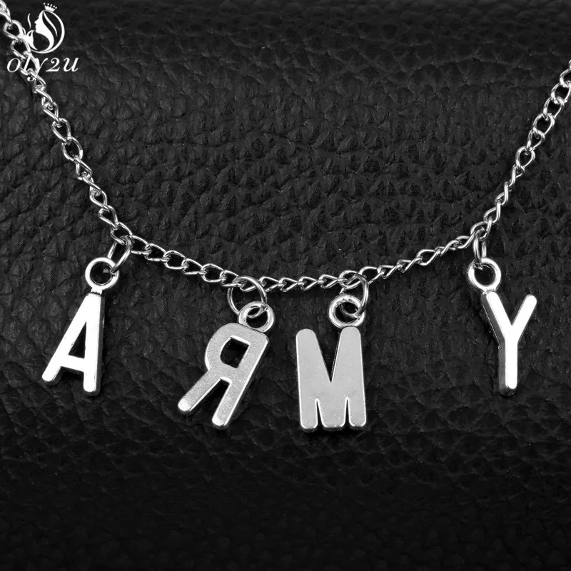 Oly2u KPOP Letter ARMY Jimin Same Fan Nameplate Pendant Necklace for Women Punk Korean Style Choker Necklace Men Jewelry Collier
Oly2u KPOP Letter ARMY Jimin Same Fan Nameplate Pendant Necklace for Women Punk Korean Style Choker Necklace Men Jewelry Collier