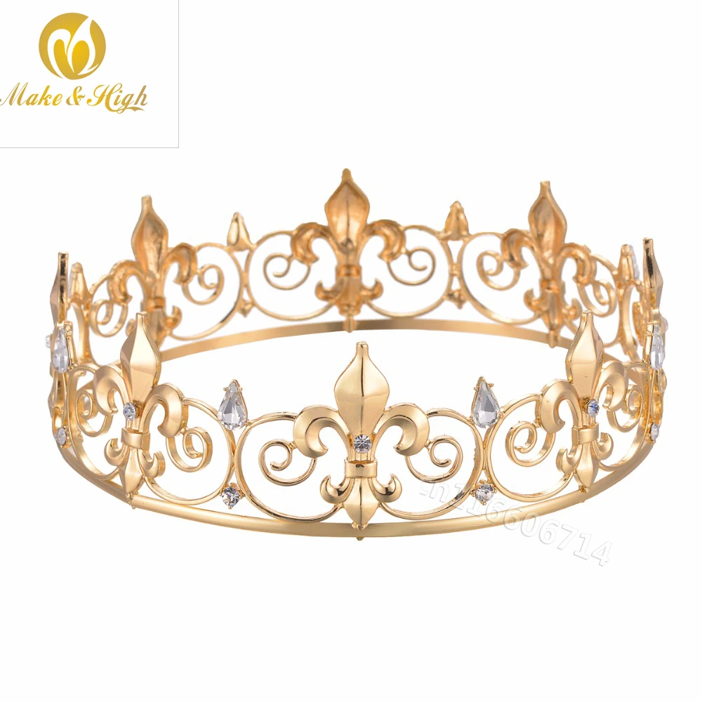 

Men's Imperial Medieval Crowns and Tiaras Fleur De Lis Vintage Full King Crown Round Wedding Prom Hair Accessories Gold / Silver