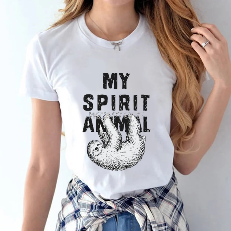 Cute LAZY Sloth my spirit animal Funny T-Shirt WOMEN Funny Lady Polar Bear Printed T Shirt Women Cotton Tops Tees GIRL
