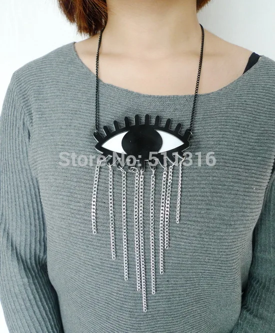 Giant Black Eyes Pendant Necklace Silver Tassels Necklace Woman's Fashion Party Necklace
Giant Black Eyes Pendant Necklace Silver Tassels Necklace Woman's Fashion Party Necklace