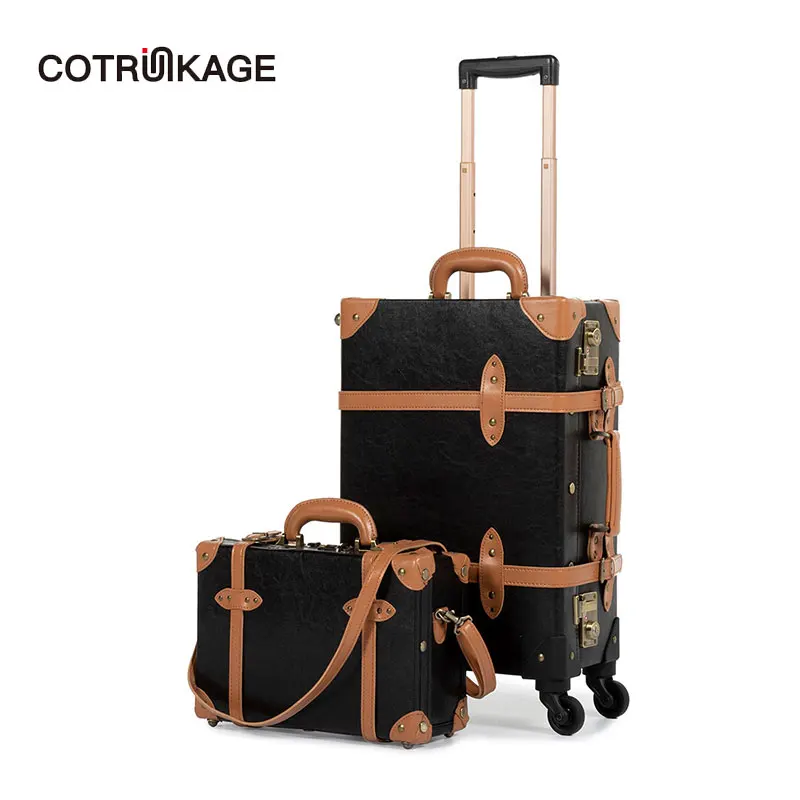 COTRUNKAGE чемодан с замком TSA винтажный черный из искусственной кожи багажный набор 2