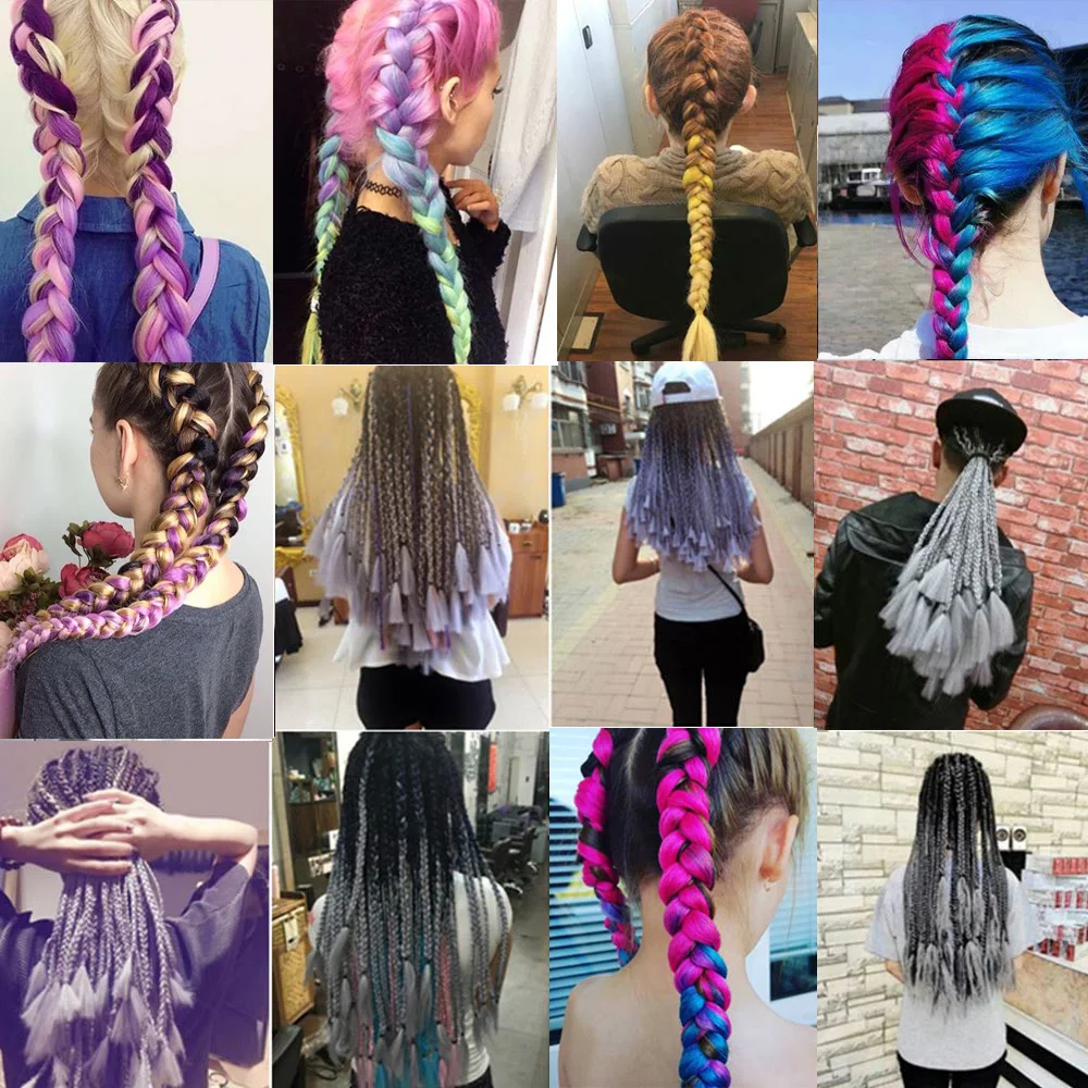 LISI HAIR Ombre Kanekalon Jumbo Synthetic Braiding Hair Crochet Blonde Pink Blue Grey Hair Extensions Jumbo Braids Hairstyles