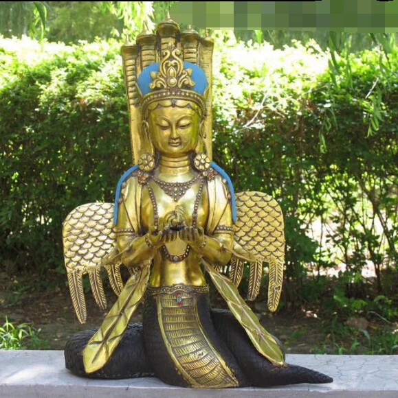 23"Tibet Folk Bronze Gild Five-Snake Nagarjuna Naga Kanya Bodhisattva Buddha