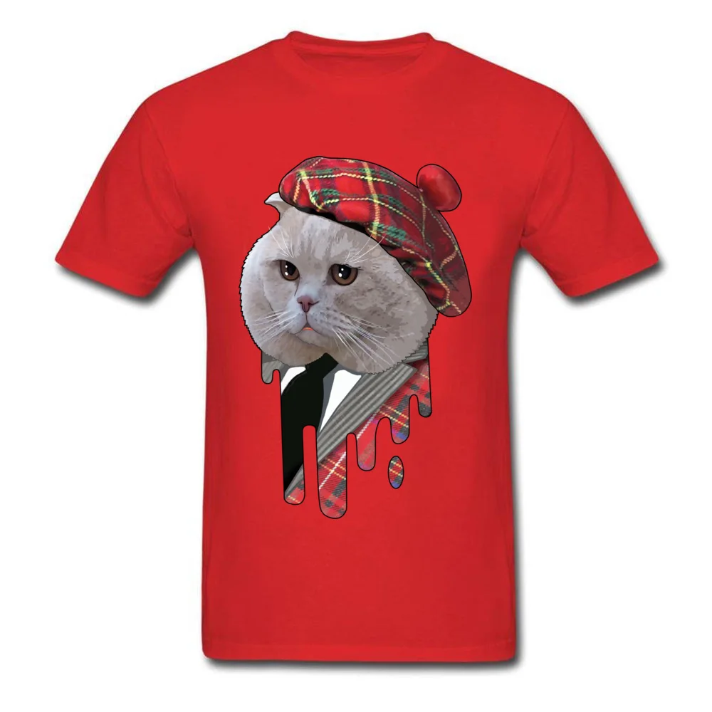 Hip hop Scottish cat Round Collar T Shirts VALENTINE DAY Tops & Tees Short Sleeve for Men Cheap 100% Cotton Cool T-shirts Scottish cat red