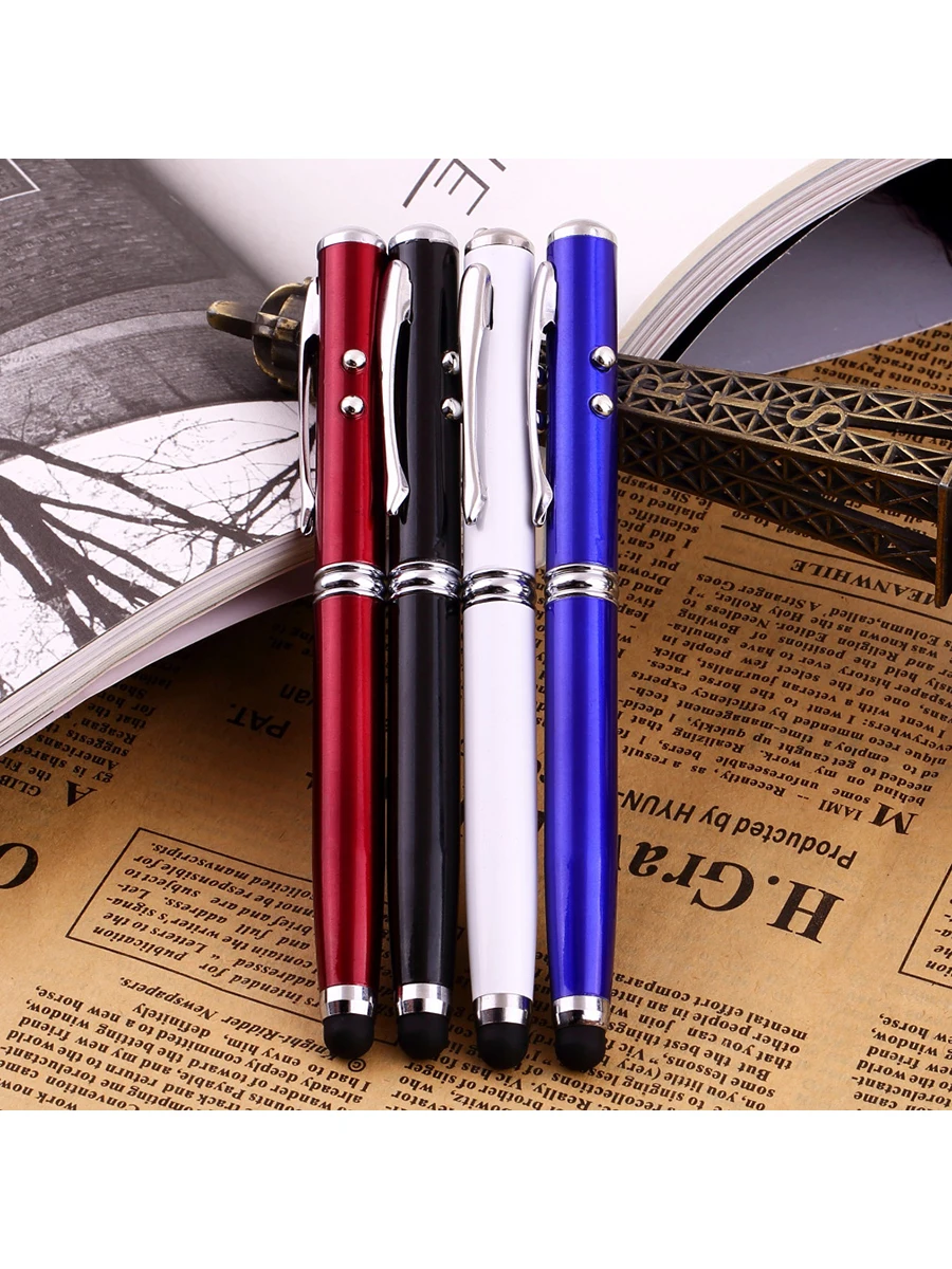 

Portable 4 in 1 Laser Pointer Pen for iPhone Tablets LED Torch Touch Screen Stylus Ball Pen For capacitive touch screen