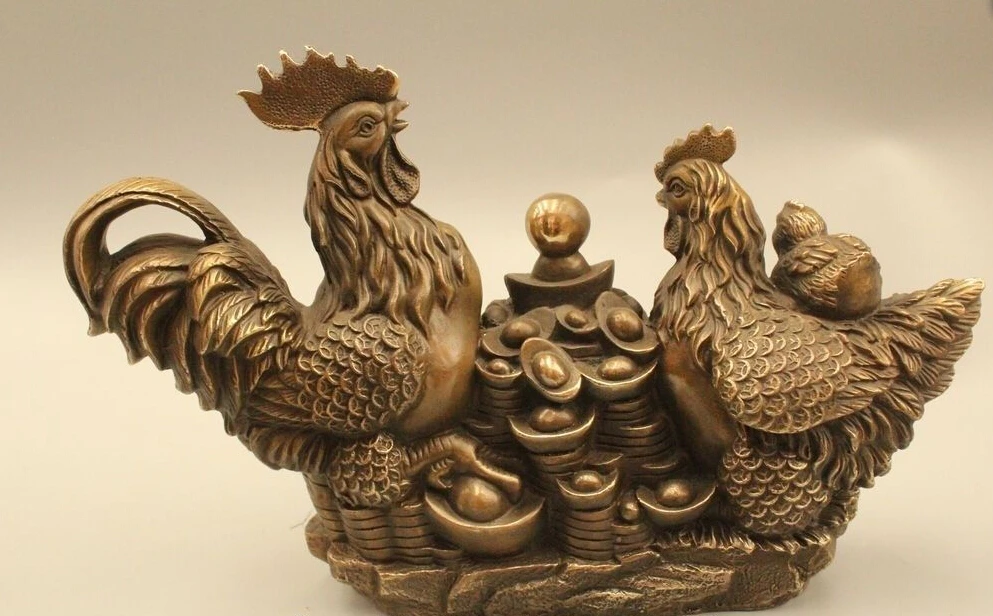 10" Chinese Folk Brass Wealth Zodiac Year Two Rooster Cock Yuan Bao Money Statue
10" Chinese Folk Brass Wealth Zodiac Year Two Rooster Cock Yuan Bao Money Statue