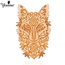 Yiustar Manis Murah Hati Pedesaan Fox-Kepala Pin Kayu Bros Pin Hutan Kerah Pin untuk Wanita Anak Perempuan Keluarga pesta Hadiah(China)