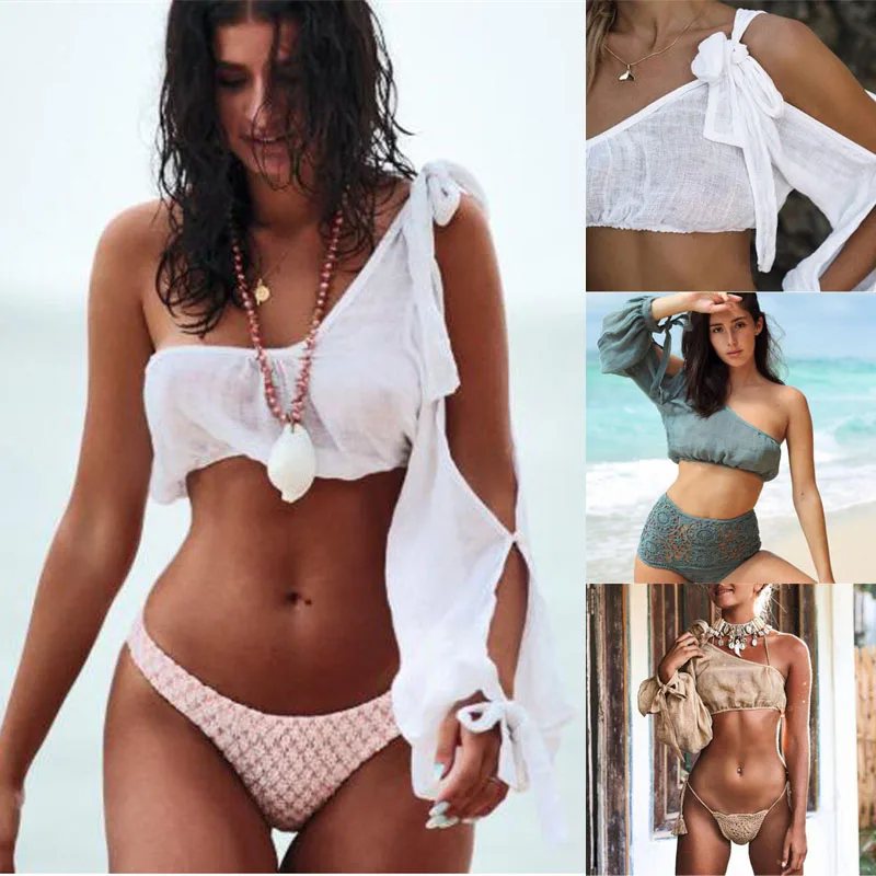2019 Summer Beach Blouse Women Crop Top Sexy Hollow One Shoulder Long Sleeve Bikini Cover Up Boho Tops Blusa Swimsuit Cover-up
2019 Summer Beach Blouse Women Crop Top Sexy Hollow One Shoulder Long Sleeve Bikini Cover Up Boho Tops Blusa Swimsuit Cover-up