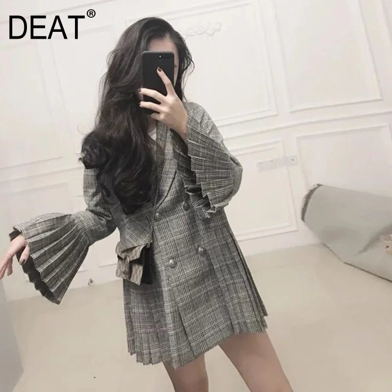 DEAT 2018 Spring New Pleated Flared Long Sleeve Notched Plaid Suit Jacket Wowen Casual Tide Coat YC44102
DEAT 2018 Spring New Pleated Flared Long Sleeve Notched Plaid Suit Jacket Wowen Casual Tide Coat YC44102