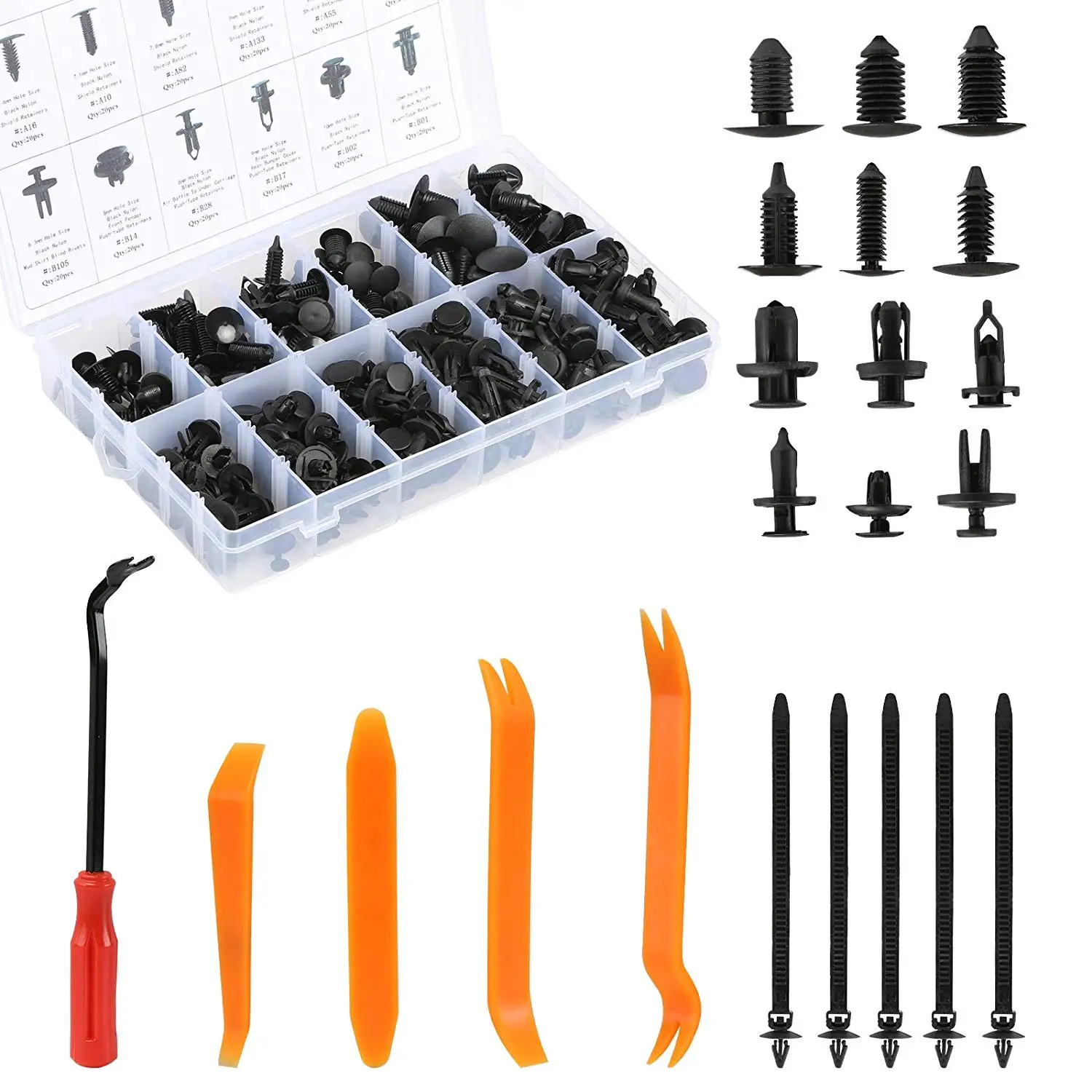 240Pcs Plastic Rivet Car Fastener Removal Tool Trim Rivet Clips Auto Door Panel Installer Cover Pry Repair Fastener Tool Kit
240Pcs Plastic Rivet Car Fastener Removal Tool Trim Rivet Clips Auto Door Panel Installer Cover Pry Repair Fastener Tool Kit