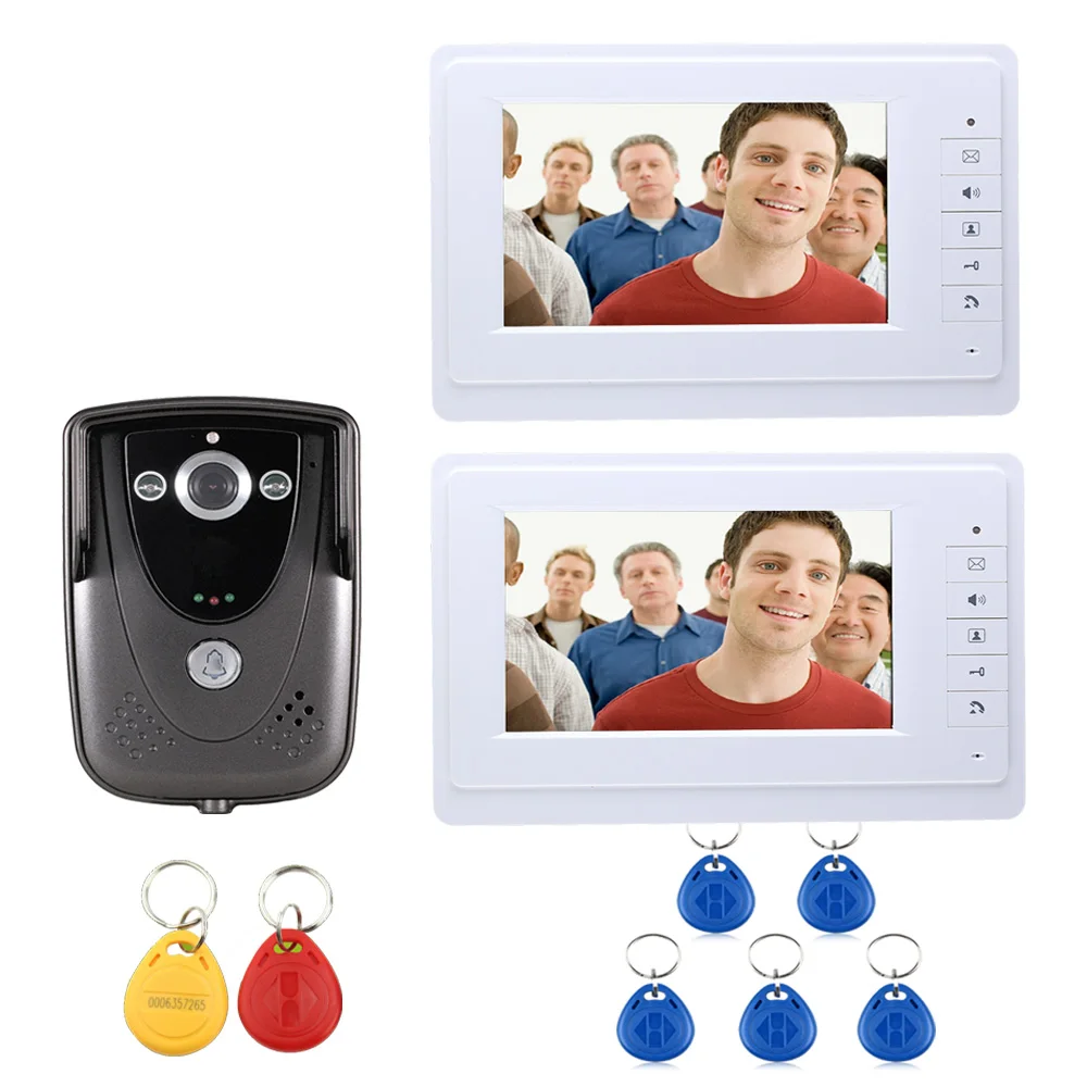 Wholesale New Wired 7 inch Video Door Phone intercom Entry System With 2 White Monitor + RFID Card Doorbell Camera FREE SHIPPING
Wholesale New Wired 7 inch Video Door Phone intercom Entry System With 2 White Monitor + RFID Card Doorbell Camera FREE SHIPPING