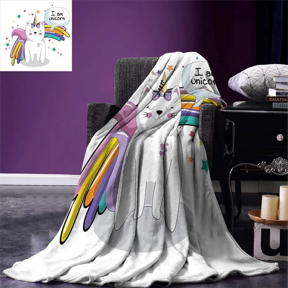 Unicorn Cat Throw Blanket Fairy Animal with Ice Cream Cone Bow Stars and Rainbow Kids Imagination Fiction Warm Microfiber
Unicorn Cat Throw Blanket Fairy Animal with Ice Cream Cone Bow Stars and Rainbow Kids Imagination Fiction Warm Microfiber