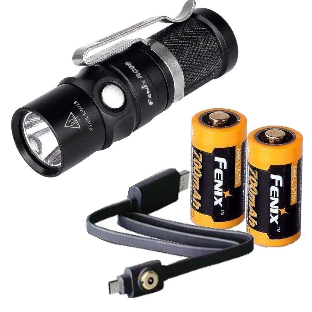 Fenix RC09 USB rechargeable 550 Lumen CREE XP-L HI LED Flashlight EDC with 2 x 16340 Li-ion battery 
Fenix RC09 USB rechargeable 550 Lumen CREE XP-L HI LED Flashlight EDC with 2 x 16340 Li-ion battery