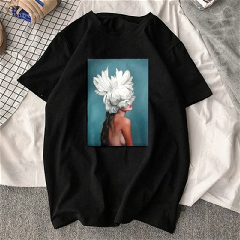 Summer T-Shirt Women Clothes 2019 Harajuku Shirt Flower Feather Print Short-Sleeved T Shirt Fashion Casual Couple T-Shirt 
Summer T-Shirt Women Clothes 2019 Harajuku Shirt Flower Feather Print Short-Sleeved T Shirt Fashion Casual Couple T-Shirt