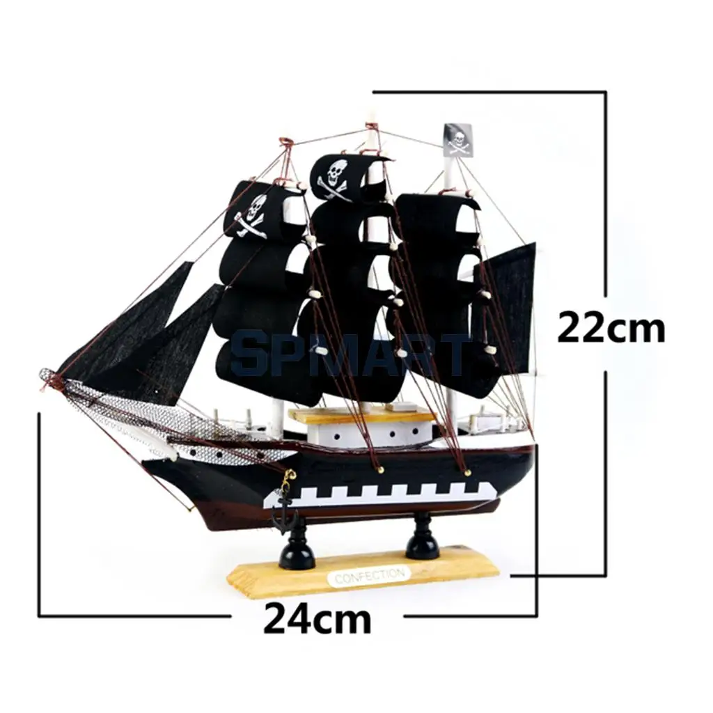 MagiDeal 9.5 Inches Handcrafted Home Decorative Nautical Wooden Pirate Ship Sailboat Boat Model for Kids Children Cool Xmas Gift