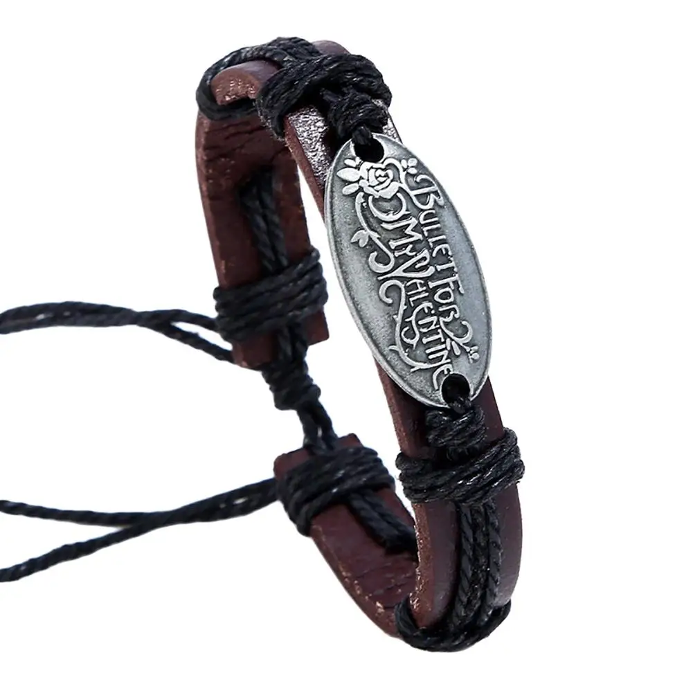 Фото Hot Men Retro Braided Handmade Faux Leather Alloy Bracelet Letters Wristband Jewelry gift | Украшения и аксессуары