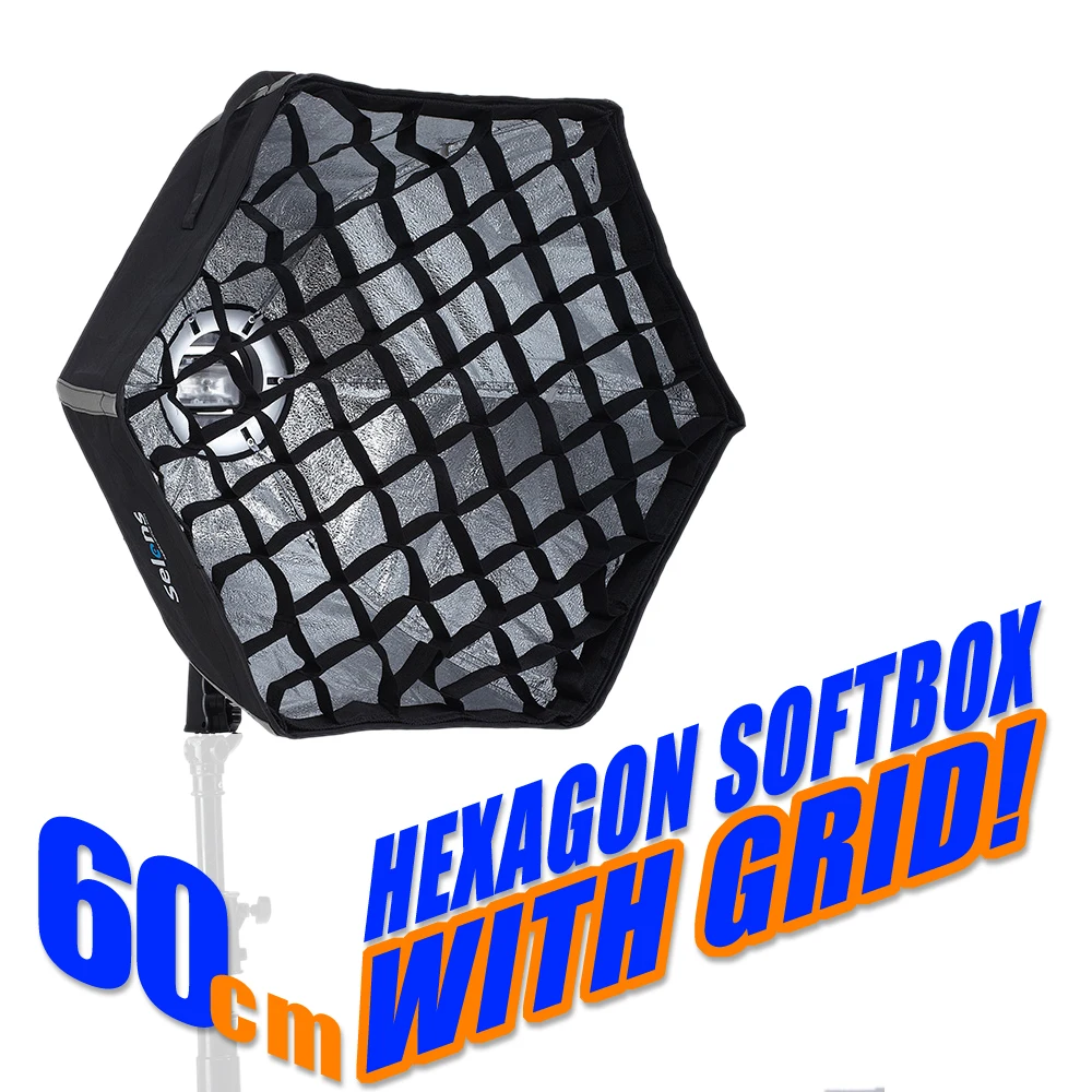 Image Selens photographic Soft box 60cm Hexagon Softbox with L Shape Adapter Ring Photo Studio Accessories quick set up
