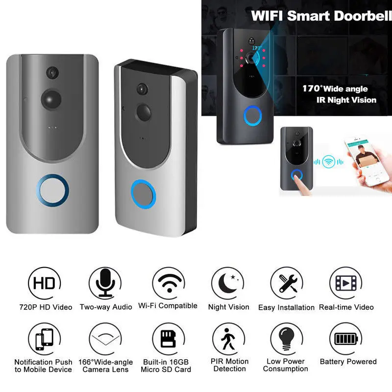 Wireless WiFi DoorBell Smart Video Phone Door Visual Ring Intercom Secure Camera
Wireless WiFi DoorBell Smart Video Phone Door Visual Ring Intercom Secure Camera