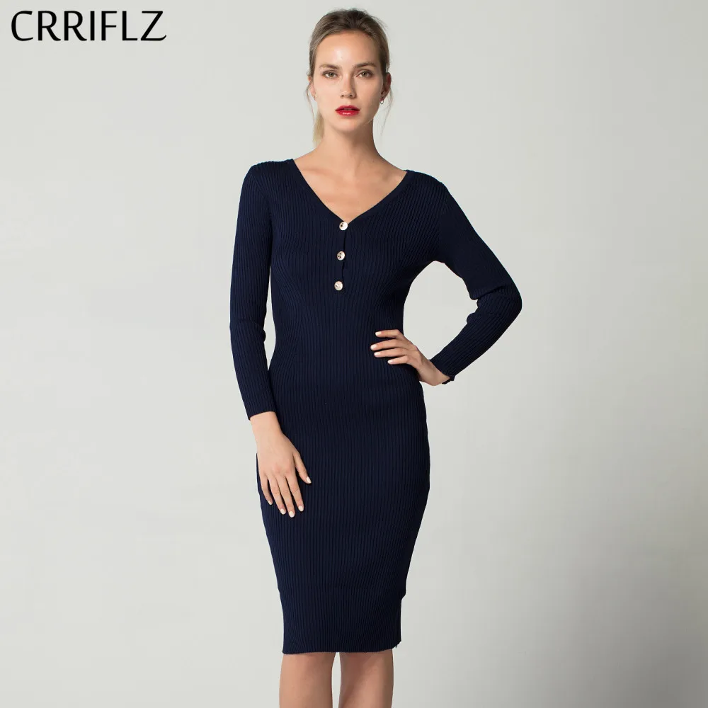 CRRIFLZ Spring Collection New Solid Color V-Neck Long Knitted Dress Fashion Quality Long-Sleeved Three Button Streetwear Dress
CRRIFLZ Spring Collection New Solid Color V-Neck Long Knitted Dress Fashion Quality Long-Sleeved Three Button Streetwear Dress