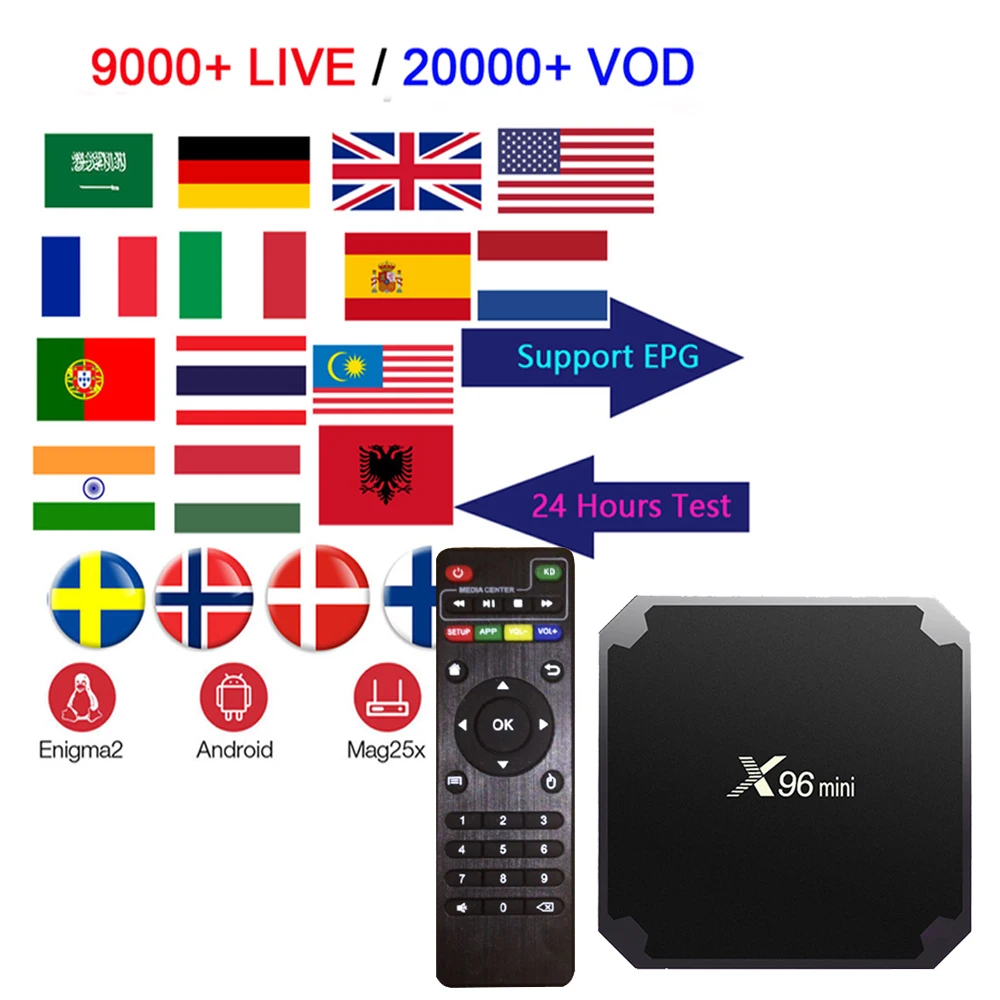 X96mini Amlogic S905W Android 7.1 Smart TV BOX with iptv subscription Arabic UK USA Italy French Spain Sweden iptv 9000+live
X96mini Amlogic S905W Android 7.1 Smart TV BOX with iptv subscription Arabic UK USA Italy French Spain Sweden iptv 9000+live