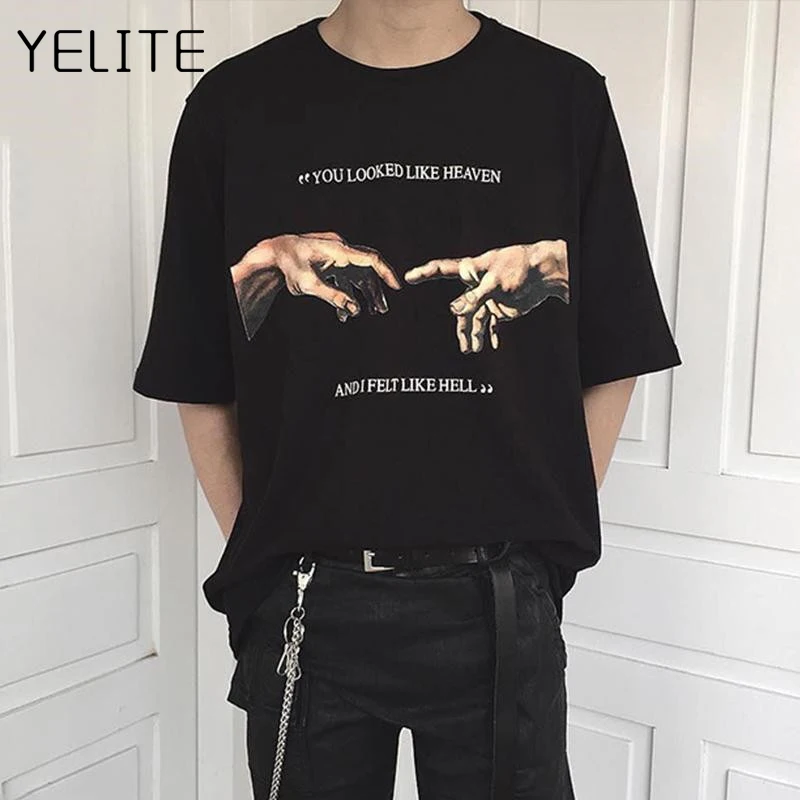 YELITE Black T-shirts Summer Women Tee You Looked Like Heaven and I Felt Like Hell Michaelangelo the Last Judgement Hands tshirt
YELITE Black T-shirts Summer Women Tee You Looked Like Heaven and I Felt Like Hell Michaelangelo the Last Judgement Hands tshirt
