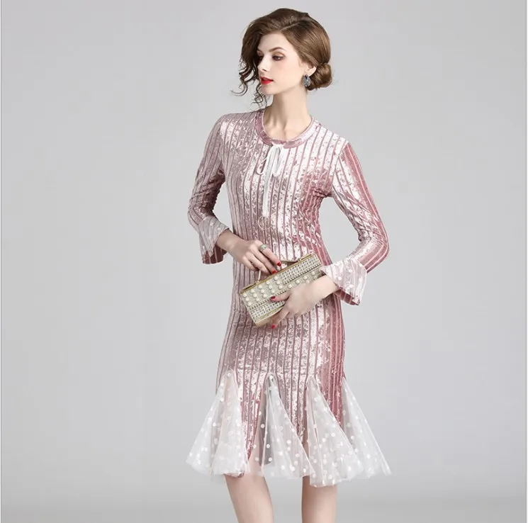 New Arrival 2019 velvet dresses Long Sleeve Bodycon Dress Autumn Winter Pink Fishtail Knitted Velvet Dress Womens Dresses
New Arrival 2019 velvet dresses Long Sleeve Bodycon Dress Autumn Winter Pink Fishtail Knitted Velvet Dress Womens Dresses