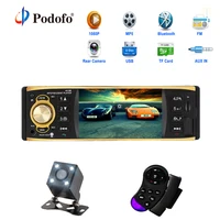 Podofo 4.1 inch 1 One Din Car Radio Audio Stereo AUX FM Radio Station Bluetooth Autoradio with Rearview Camera Remote Control image