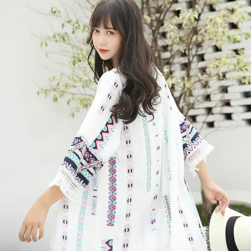 Boho Chiffon Shirts Cardigan sun protection long fringed shawl jacket Floral Printed coat sunscreen Open Stitch Tassels Tops
Boho Chiffon Shirts Cardigan sun protection long fringed shawl jacket Floral Printed coat sunscreen Open Stitch Tassels Tops