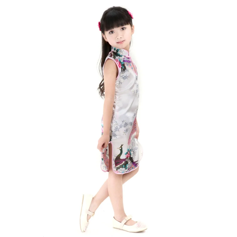2Y-8Y Baby Girl Dress Peacock Sleeveless Slim Traditional Dress Cheongsam Girls Clothes Chinese Style Qipao baby chinese dress 2Y-8Y Baby Girl Dress Peacock Sleeveless Slim Traditional Dress Cheongsam Girls Clothes Chinese Style Qipao baby chinese dress