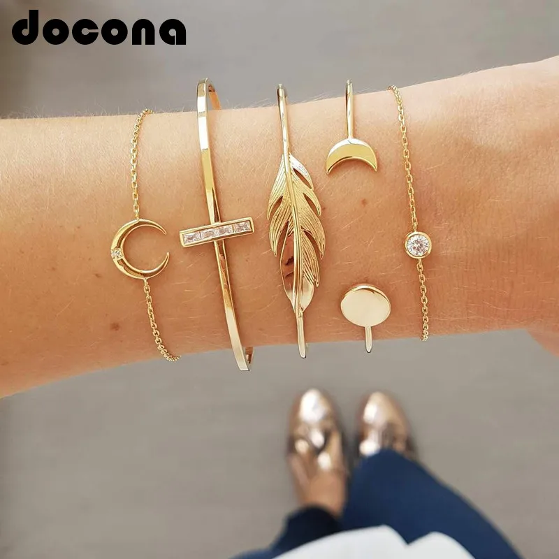 docona Boho Gold Color Crystal Moon Leaf Layered Bangle Set for Women Geometric Opening Charms Bracelets Set Party Jewelry 6840
docona Boho Gold Color Crystal Moon Leaf Layered Bangle Set for Women Geometric Opening Charms Bracelets Set Party Jewelry 6840