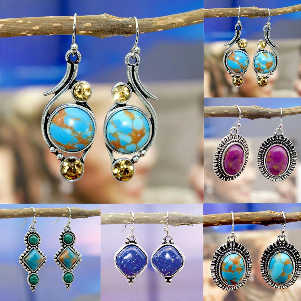 1Pair Retro Drop Earrings for Women with Turquoises Gem Stone Beads Dangle Earring Silver Plated Hook Earring Vintage Jewelry
1Pair Retro Drop Earrings for Women with Turquoises Gem Stone Beads Dangle Earring Silver Plated Hook Earring Vintage Jewelry